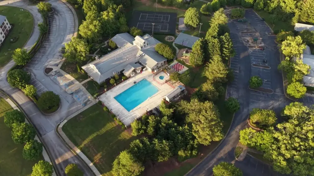 Aerial view of Apple Mountain Resort and golf course in Clarkesville, Georgia