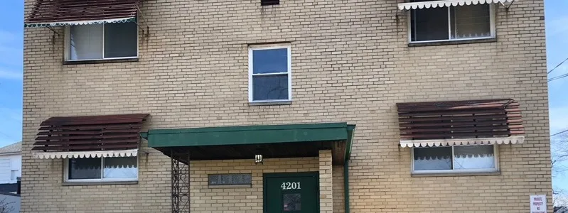Brick exterior of the 11-unit apartment building in Cleveland