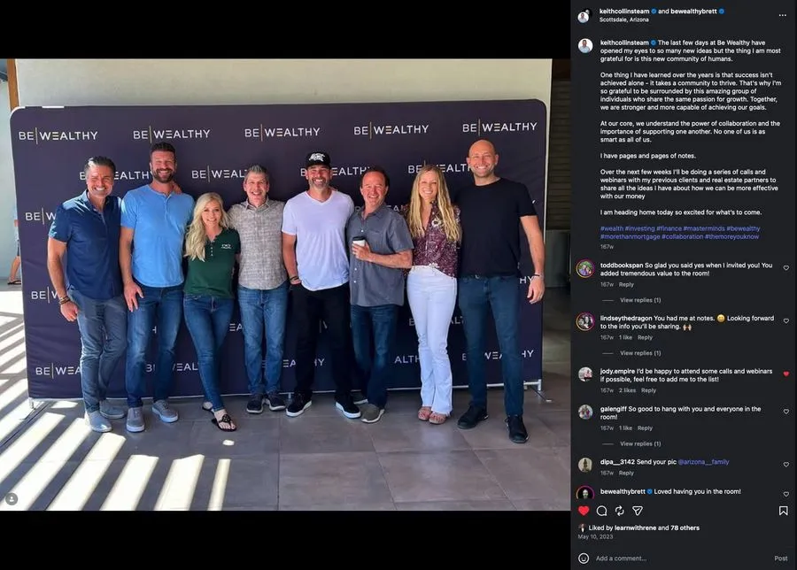 Instagram post from the Keith Collins team on how days at Be Wealthy opened his eyes and built a new community.